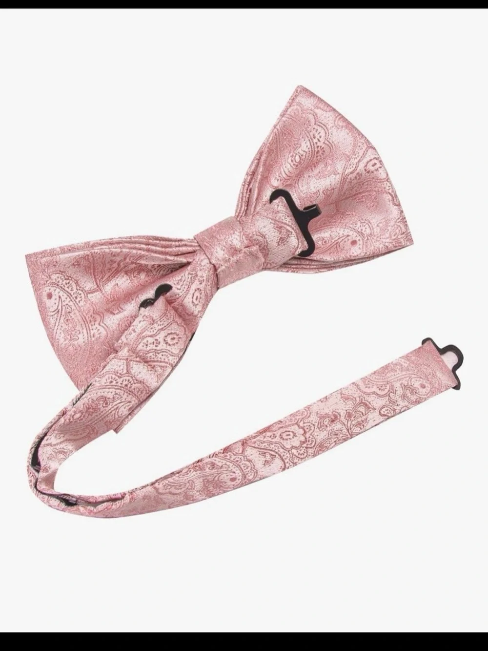 Hi-Tie Pink Paisley Bow Tie Pocket Square Cufflinks Lapel Pin Set